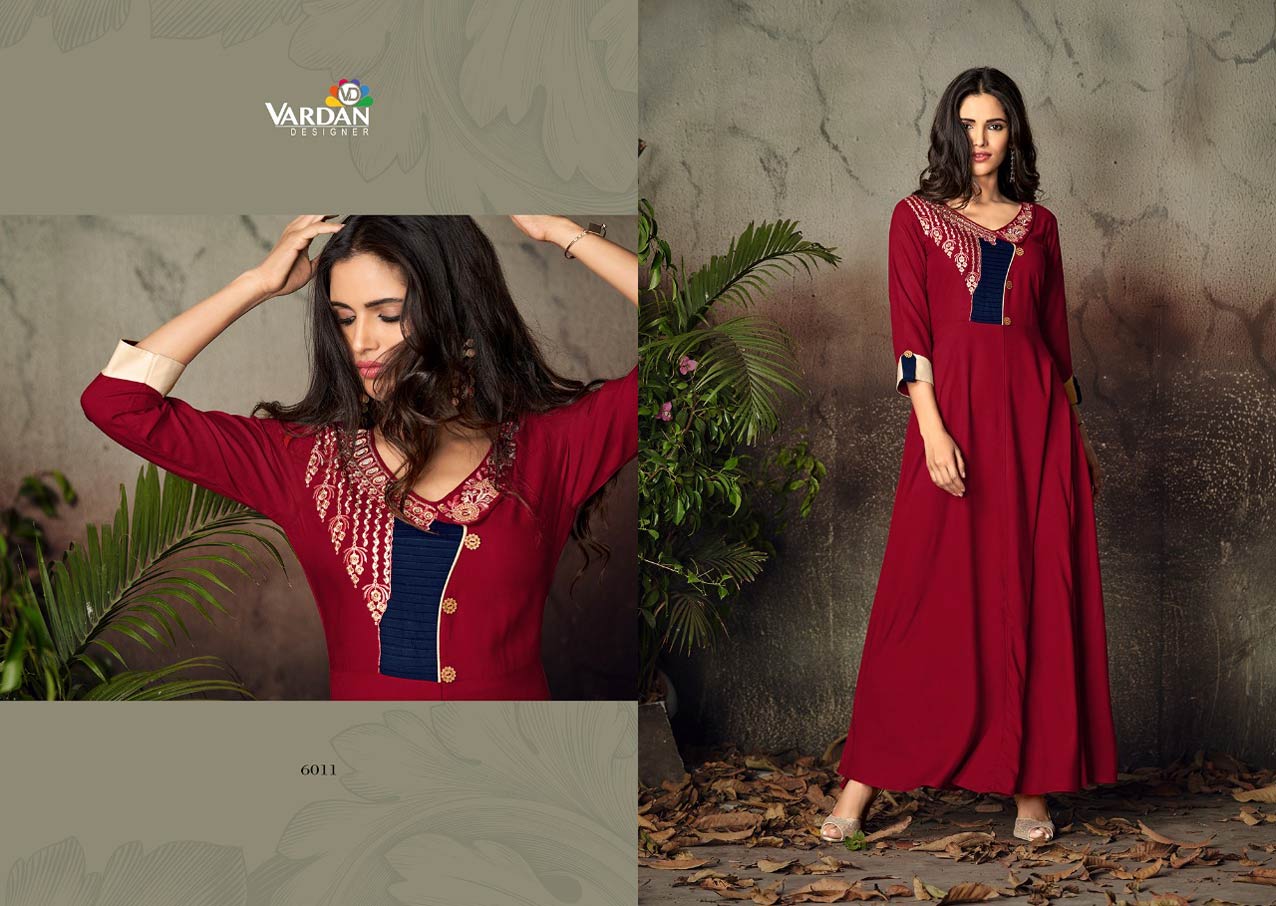 Gulnaz Vol-2 Vardan Designer Rayon Long Ladies Kurta Gulnaz Vol-2 Vardan Designer Rayon Long Ladies Kurta